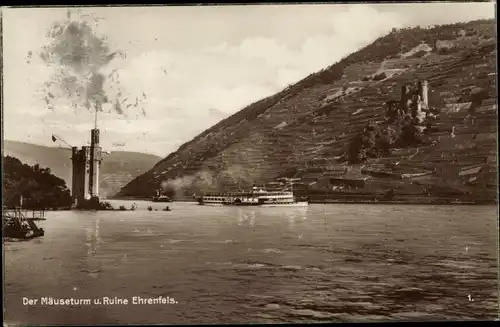 Ak Rüdesheim am Rhein, Ruine Ehrenfels, Mäuseturm