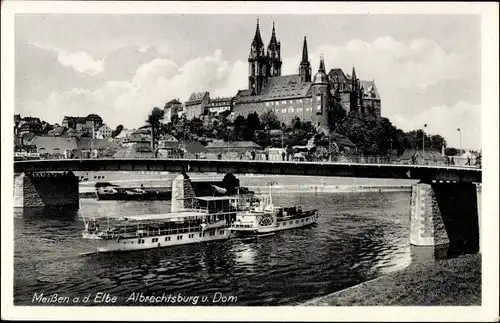 Ak Meißen in Sachsen, Albrechtsburg und Dom, Salondampfer Blasewitz, Brücke