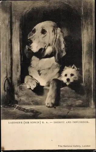 Ak Zwei Hunde in der Hundehütte, Landseer, Diginity and Impudence