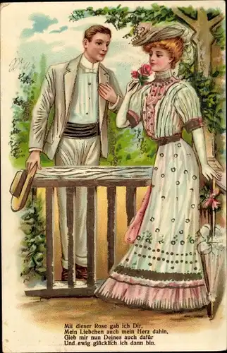 Ak Liebespaar, Mit deiner Rose gab ich Dir, Mein Liebchen auch mein Herz dahin