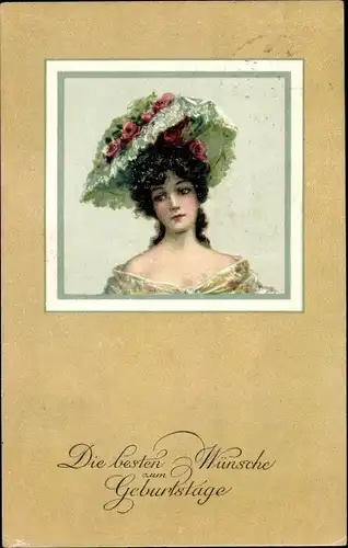 Ak Glückwunsch Geburtstag, Portrait einer Frau, Hut
