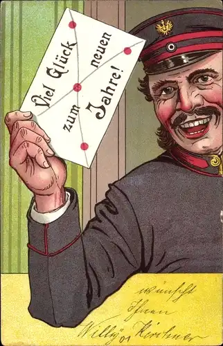 Ak Glückwunsch Neujahr, Postbote mit einem Brief, Briefträger