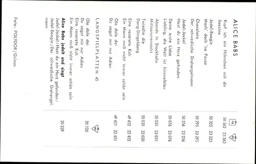 Ak Sängerin Alice Babs, Portrait, Polydor