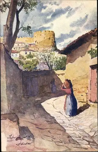 Künstler Ak Thessaloniki Griechenland, Forteresse Yedi Kule