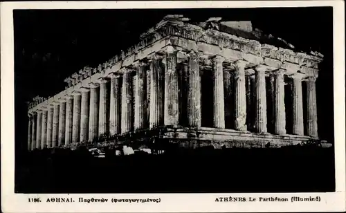 Ak Athen Griechenland, Parthenon bei Nacht