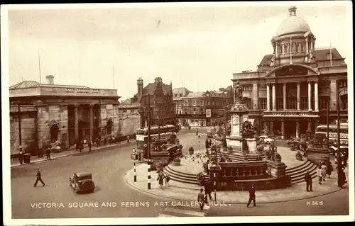 Ak Kingston upon Hull Yorkshire England, Victoria Square and Ferens Art Gallery