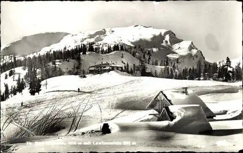 Ak Steiermark Österreich, Hütten vor Lawinenstein, Winteransicht
