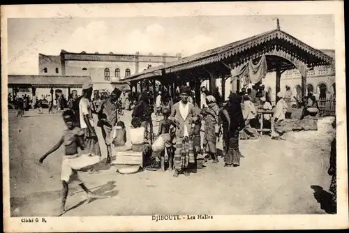Ak Djibouti Dschibuti, Marché couvert, Markt, Händler