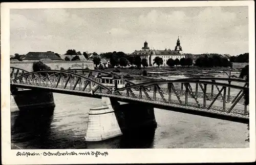 Ak Kostrzyn nad Odrą Cüstrin Küstrin Ostbrandenburg, Schloss und Oderbrücke
