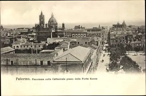 Ak Palermo Sizilien Sicilia Italien, Panorama colla Cattedrale preso dalla Porta Nuova