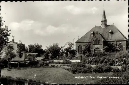 Ak Mijdrecht Utrecht Niederlande, Geref. Kerk met plantsoen