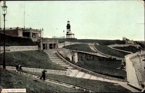 Ak Plymouth Devon England, Blick zum Leuchtturm