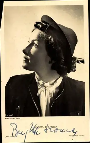 Ak Schauspielerin Brigitte Horney, Portrait, Ross Verlag A 2406/1, Autogramm