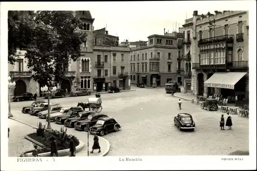 Ak Figueras Katalonien, La Rambla, Café Continental, Autos