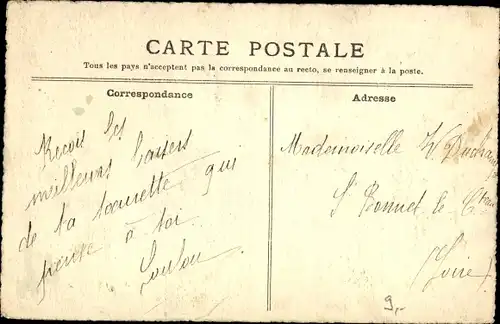 Handgemalt Ak Bons Baisers, Haus im Mondschein, Rosen