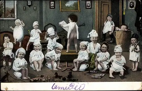 Ak Kinder auf Nachttöpfen, Fotomontage