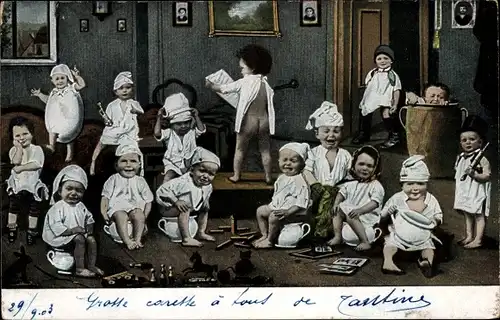 Ak Kinder auf Nachttöpfen, Fotomontage