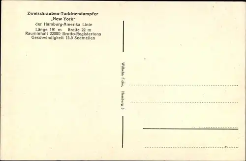 Ak Dampfer New York, HAPAG