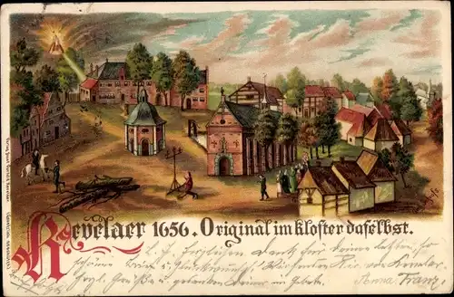 Litho Kevelaer am Niederrhein, Ort im Jahre 1656, Kloster