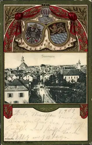 Präge Wappen Ak Simmern im Hunsrück, Blick auf den Ort