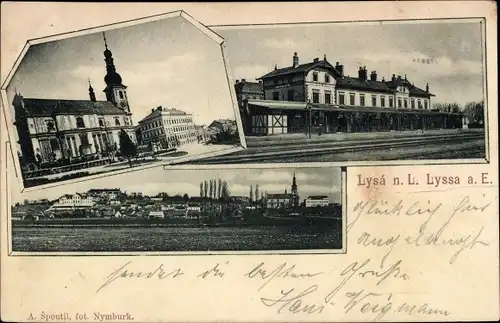Ak Lysá nad Labem Lissa an der Elbe Mittelböhmen, Kirche, Bahnhof