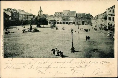 Ak Jičín Jitschin Region Königgrätz, Teilansicht, Platz