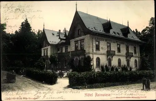 Ak Hřensko Herrnskretschen Elbe Region Aussig, Grand Hotel Rainwiese