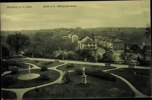 Ak Weilburg an der Lahn Hessen, Blick von der Schlossterrasse