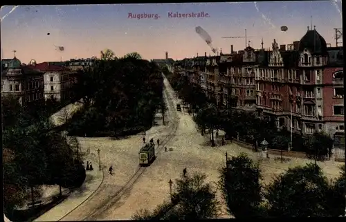 Ak Augsburg in Schwaben, Straßenbahn, Kaiserstraße