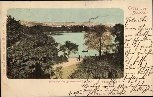 Ak Zwickau in Sachsen, Schwanenteich, Schornsteine