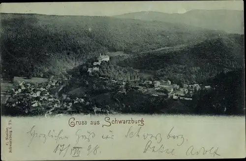 Mondschein Ak Schwarzburg in Thüringen, Gesamtansicht