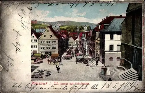Ak Pößneck im Saale Orla Kreis, Markt mit Schuhgasse