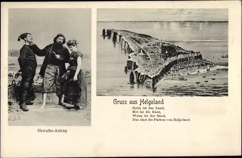 Ak Nordseeinsel Helgoland, Insel aus der Vogelschau, Heiratsantrag