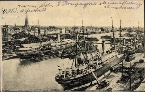Ak Bremerhaven, Hafenpartie, Schiffe