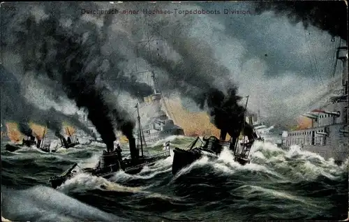 Ak Deutsche Kriegsschiffe, Durchbruch Hochsee Torpedoboots Division, Kaiserliche Marine