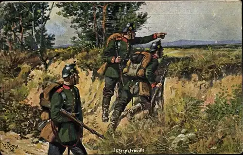 Künstler Ak Knötel, R., Jägerpatrouille, deutsche Soldaten in Uniformen