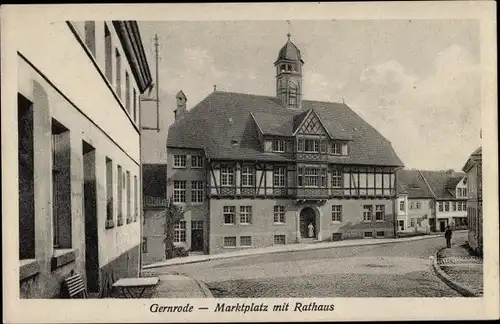 Ak Gernrode Quedlinburg im Harz, Marktplatz mit Rathaus