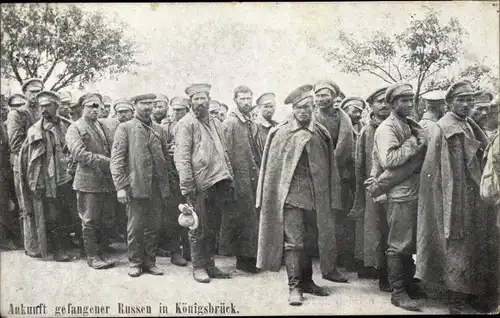 Ak Königsbrück in der Oberlausitz, Ankunft Kriegsgefangener Russen, I WK