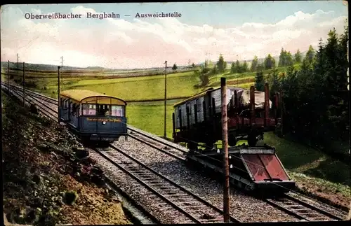 Ak Oberweißbach in Thüringen, Bergbahn, Ausweichstelle