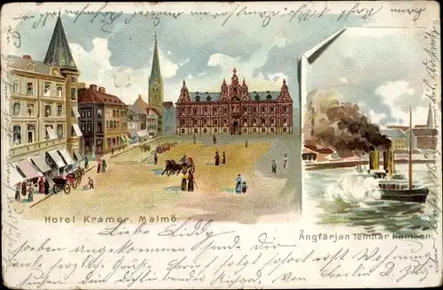 Litho Malmö Schweden, Hotel Kramer, Dampfer