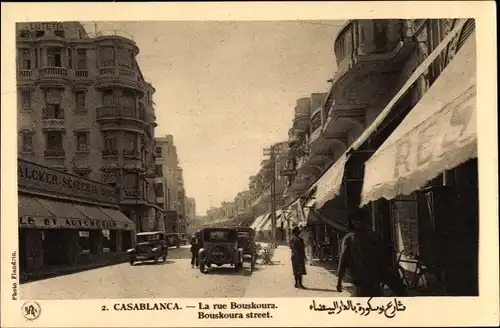 Ak Casablanca Marokko, La Rue Bouskoura, Straßenpartie in der Stadt