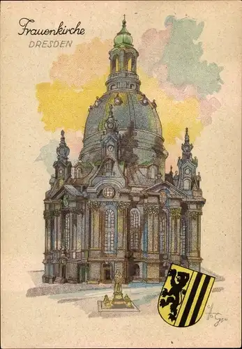 Künstler Ak Dresden Altstadt, Frauenkirche, Wappen