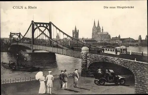 Ak Köln am Rhein, Die neue Hängebrücke, Schiff, Straßenbahn
