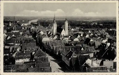 Ak Ingolstadt an der Donau Oberbayern, Gesamtansicht mit Blick zur Donau