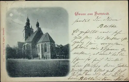Mondschein Ak Hettstedt im Südharz, Kirche