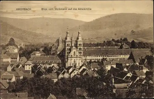 Ak Amorbach im Odenwald Unterfranken, Blick vom Wolkmann auf die Abteikirche