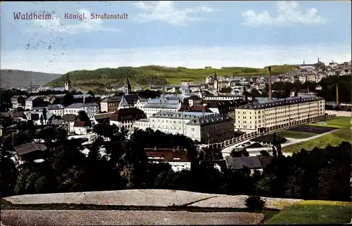 Ak Waldheim in Mittelsachsen, Königl. Strafanstalt, Teilansicht der Stadt