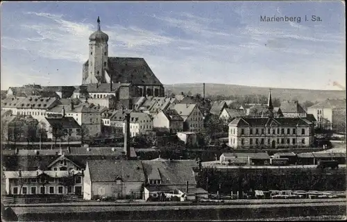 Ak Marienberg im Erzgebirge Sachsen, Teilansicht der Stadt, Kirche, Bahnhof