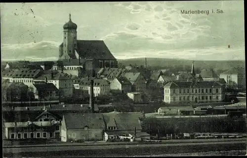 Ak Marienberg im Erzgebirge Sachsen, Teilansicht der Stadt, Kirche, Bahnhof