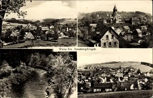 Ak Wiesa Thermalbad Wiesenbad Erzgebirge, Gesamtansicht, Teilansichten, Kirche